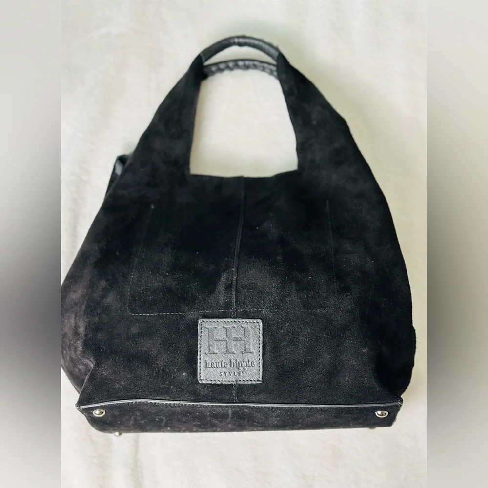 Haute Hippie Black Suede Hobo Bag With Detachable Pouch - Picture 3 of 12